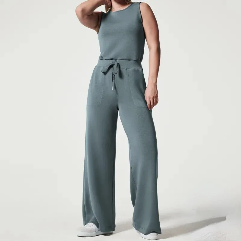 Women Fashion Sleeveless Solid Loose OL Jumpsuits Women's Elegant Office Ladies Straight Trousers New Long Jumpsuit Overalls