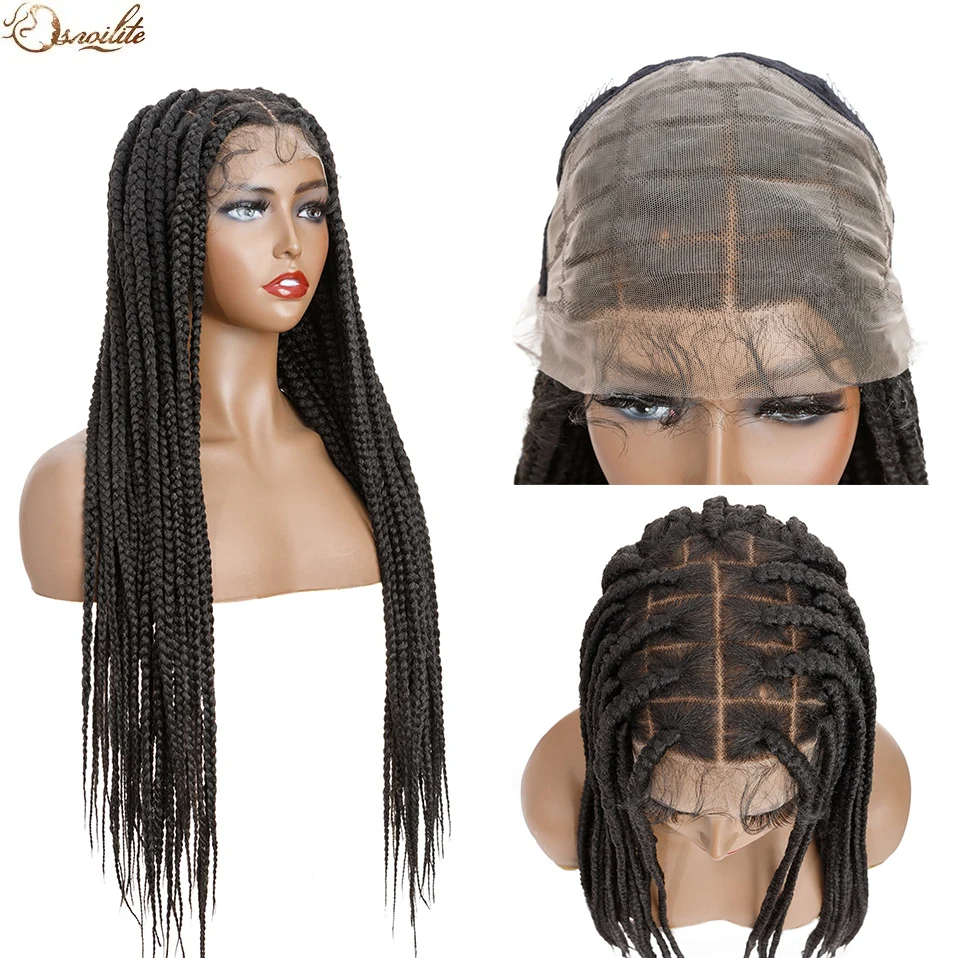 

S-noilite Synthetic 26inch Braided Lace Front Wig Straight Hair with Baby Hair Knotless Afro Brazilian Wigs Cornrow Braiding Wig