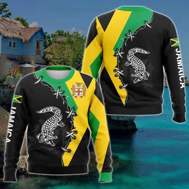 PLstar Cosmos Jamaica Lion Coat Of Arms & Flag 3D Printed Men's Crew Neck Sweatshirt Unisex Casual Long-sleeved Pullover QDY30
