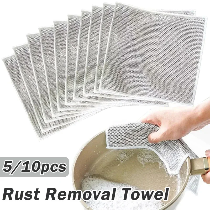 Rust Removal Cleaning Cloth Kitchen Magic Dishwashing Towel Metal Steel Wire Cleaning Rag Microwave Stove Clean Tools Dish Cloth dish cleaning cloth kitchen cleaning tool