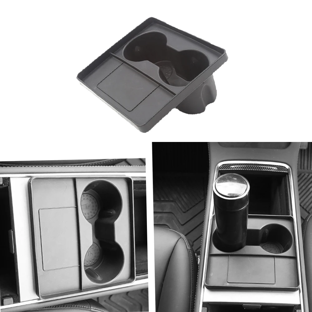 

For Tesla Model 3/Y 2021-2022 Central Control Cup Holder Card Key Limit Area Storage Box Beverage Non-slip Double Hole Insert