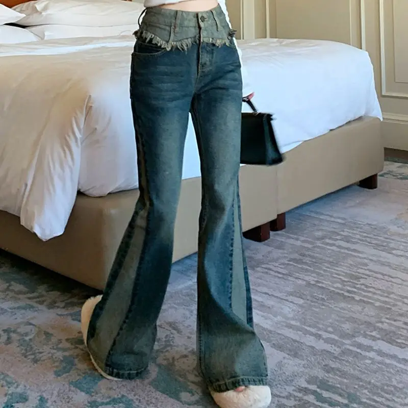 

2022 Women's Pants New Pattern Jeans Summer Retro Micro Horn High Waist Show Thinness Free Shipping