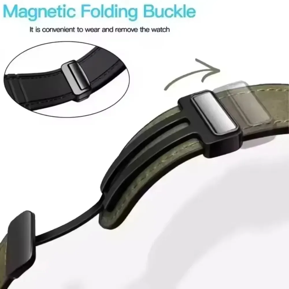 Magnetic Breathable Leather-Silicone Watch Strap, 22mm/20mm