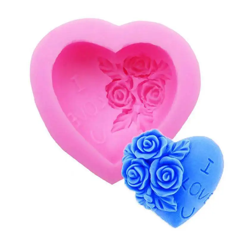 Silicone Mold Baking Mold Soap Molds 3D Love Heart Rose Flower Silicone Soap Mold Handmade Candle Making Mold Diy Chocolate Cake Decoration Baking Tools Home Gifts