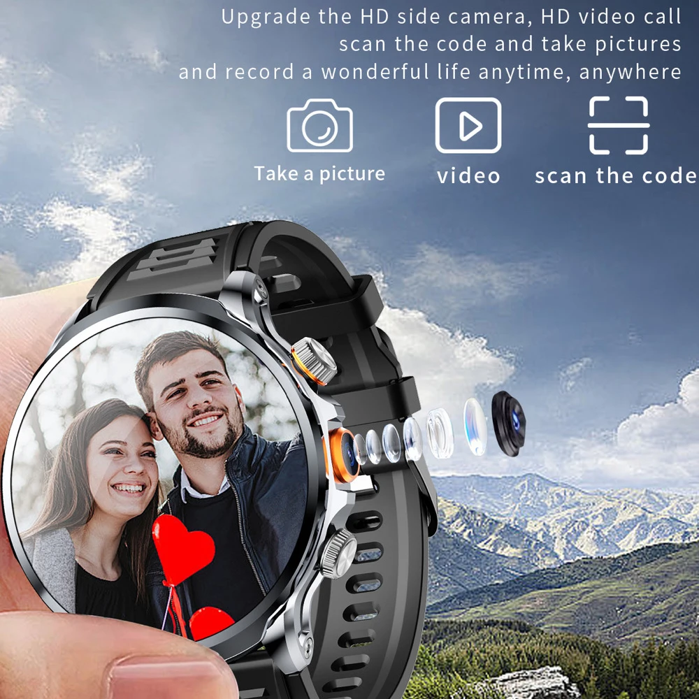 새로운 남성 4G 스마트 시계 GPS SIM 카드 Wifi 카메라 NFC 32G ROM APP 다운로드 스포츠 피트니스 비디오 통화 Smartwatch 방수