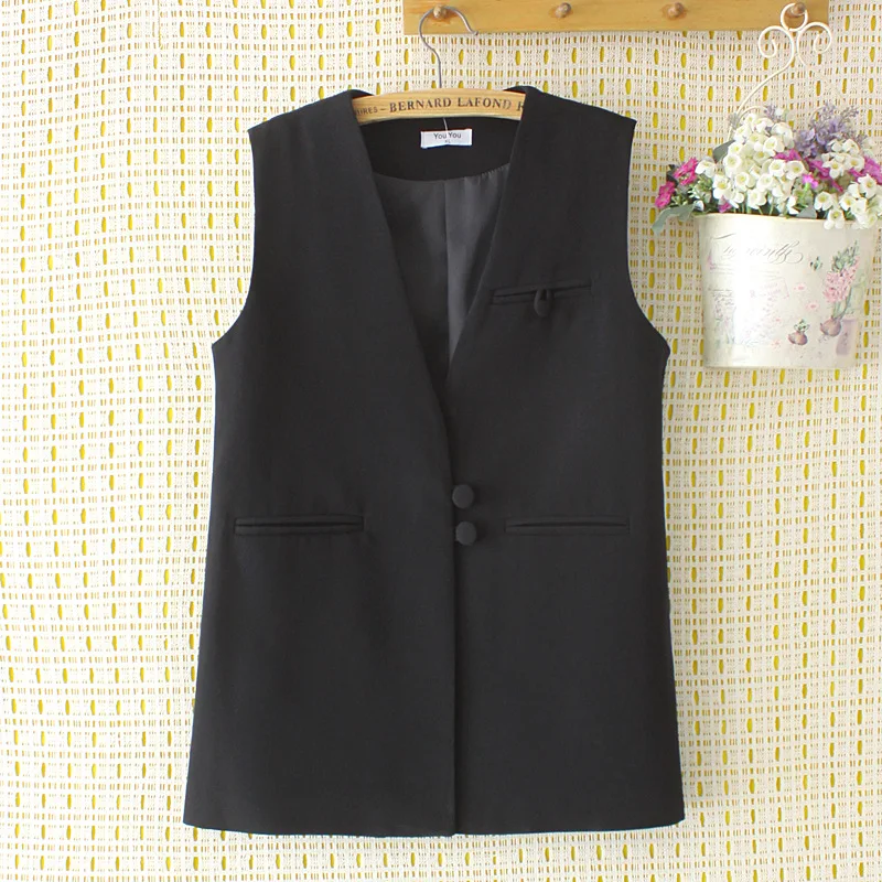 Plus Size Sleeveless Vest Women Clothing 4xl Temperament V-Neck Coat Autumn Two Button Pockets Outewear