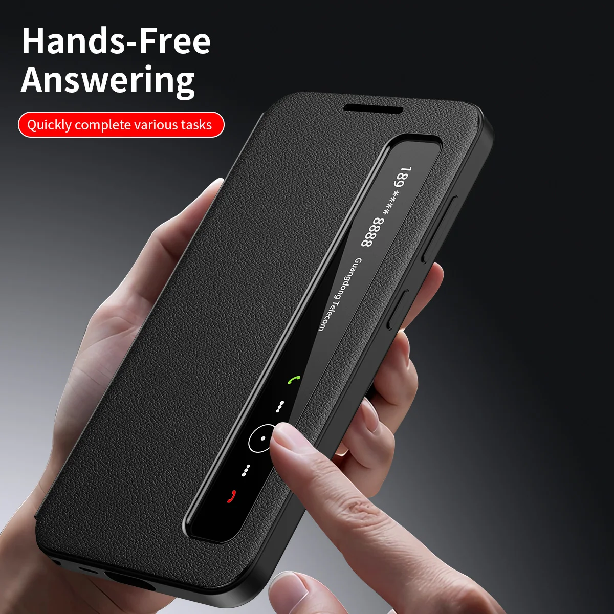 Premium Smart Side Window Flip Leather Phone Case Cover