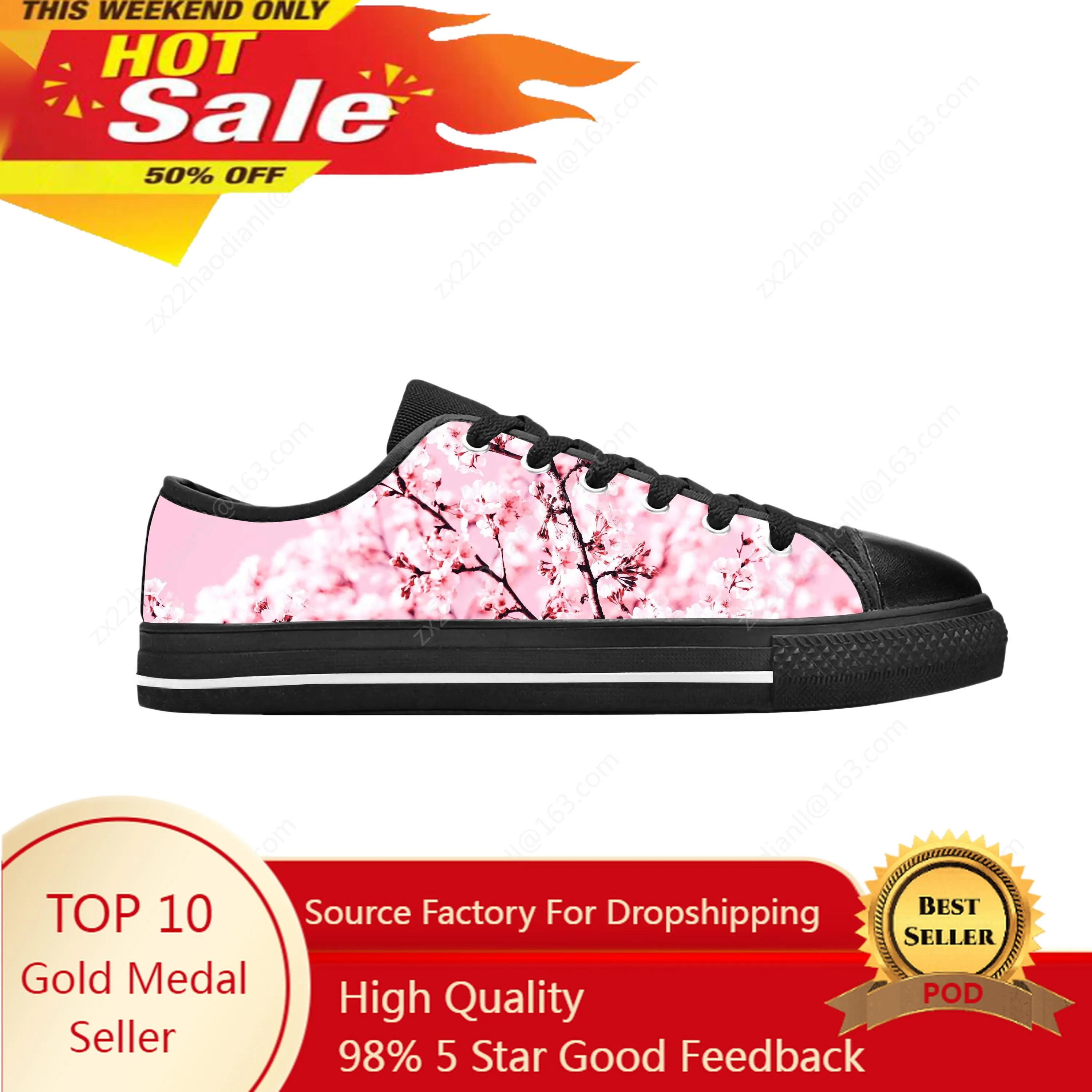 

Japanese Cherry Blossom Sakura Flower Floral Cute Casual Cloth Shoes Low Top Comfortable Breathable 3D Print Men Women Sneakers