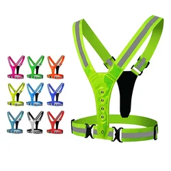 Elastic Cycling Reflective Safety Vest with 8 LEDs High Visibilty Electric Flashing Vest Running Jogging Fishing