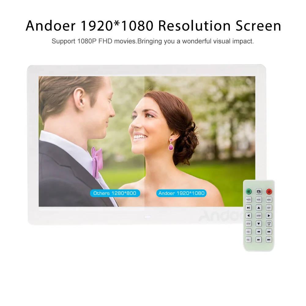 Andoer 13 Inch 1080P LED Digital Photo Picture Frame High Resolution 1920*1080 Advertising Machine MP3 MP4 Picture Player Electr