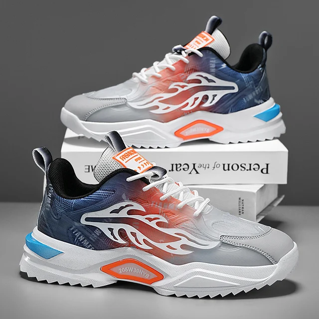 Men's Lace-Up Gradient Color Casual Sneakers, Comfortable and Stylish Thick-Soled Shoes Suitable for Outdoor Walking, Jogging, and Camping, Versatile Casual Wear, Lightweight and Durable Design, Suitable for Men, Suitable for Gym and Outdoor Activities
