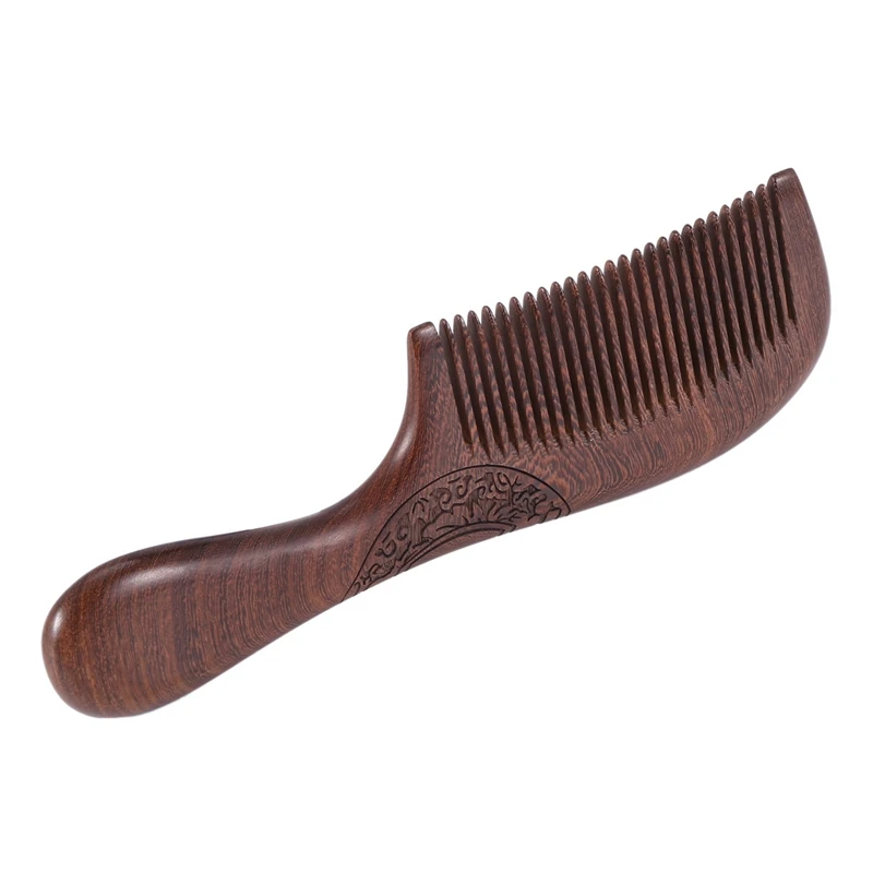 

2X Unisex Sandalwood Comb Women Men Home Travel Wood Anti-Static Fine-Tooth Comb Wooden Handles Hair Comb