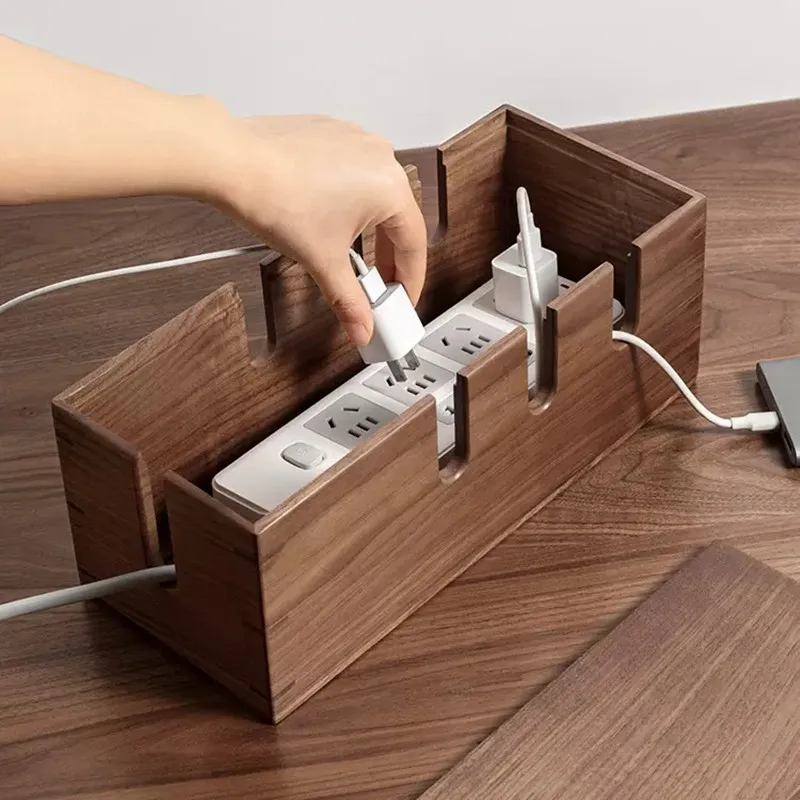 Caja de gestión de cables grande de madera de estilo nogal