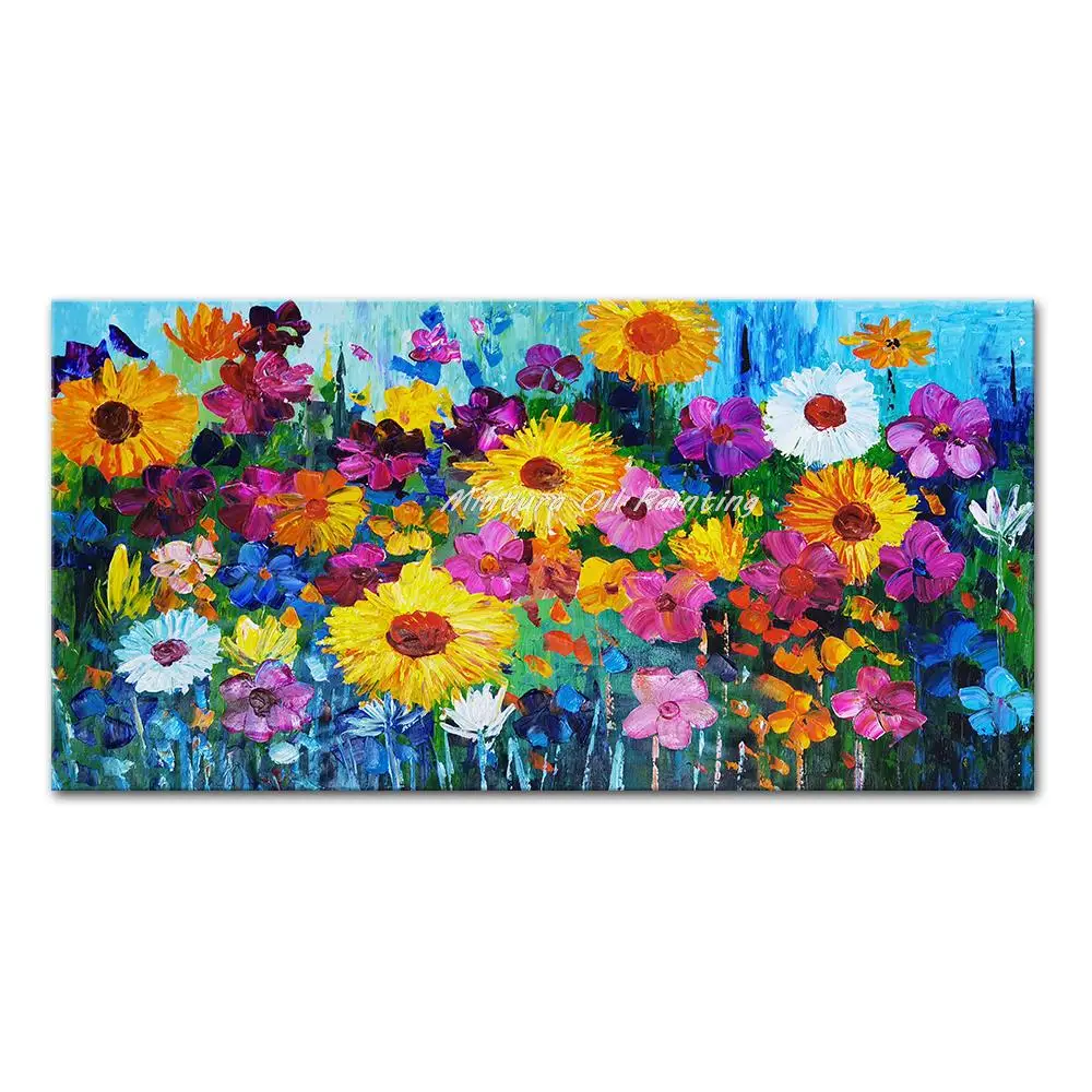 

Mintura,Large Size Handmade Artwork Handpainted Oil Paintings on Canva The Beautiful Colorful Flowers Modern Home Decor Wall Art