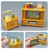 Miniature Living Room 1:12 TV Cabinet Phone Forest Family Alarm Clock Dollhouse Furniture Accessories DIY Decor For Girl Gift 1