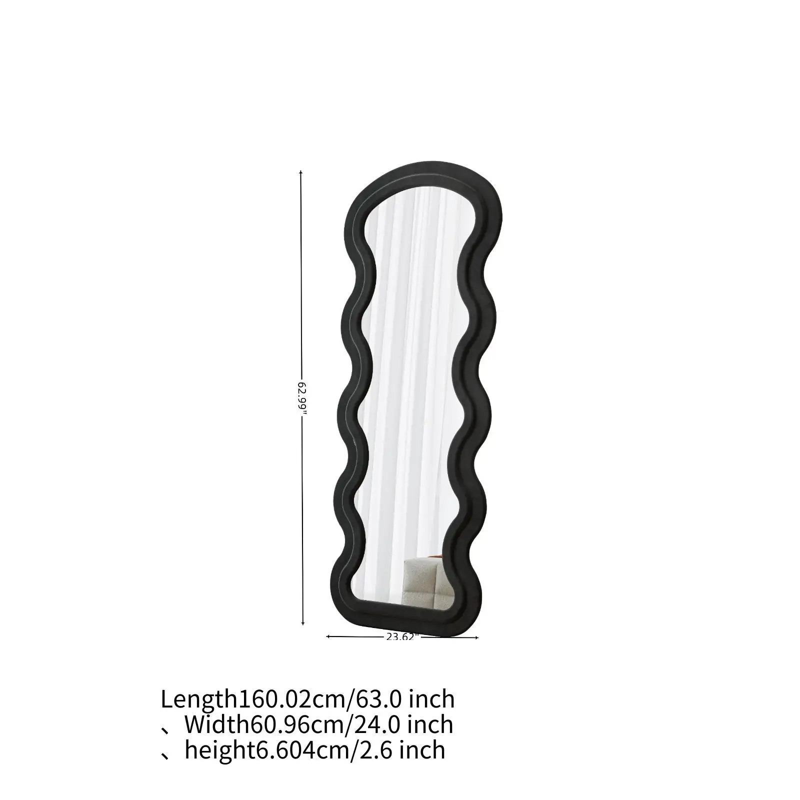 Full Length Mirror with Flannel Padded Wave Frame Large Standing Wall Hanging Mirror for Bedroom and Living Room