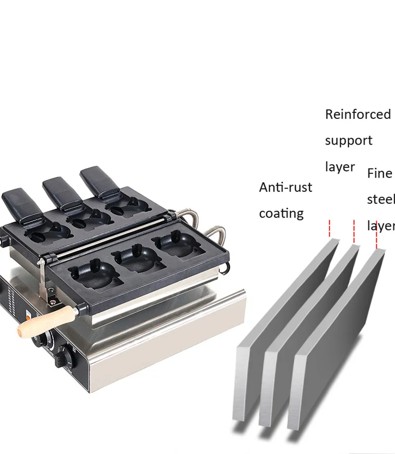 Description Picture 6 of item3pcs Taiyaki Machine Commercial Cat Shaped Waffle Maker Cute Cartoon Kitty Cat Waffle Making Machine Open Mouth Cat Waffle Maker