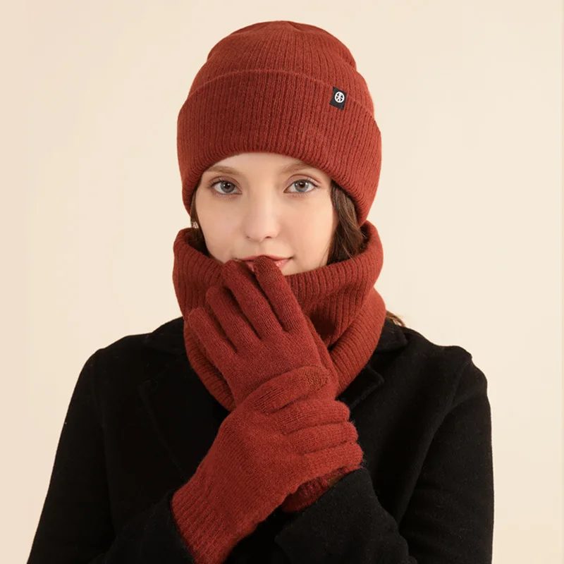 Men Women Winter Warm Wool Hat Scarf Gloves three-piece Set Windproof Knitted Hat three-piece Set Gorro Mujer Invierno Scarf