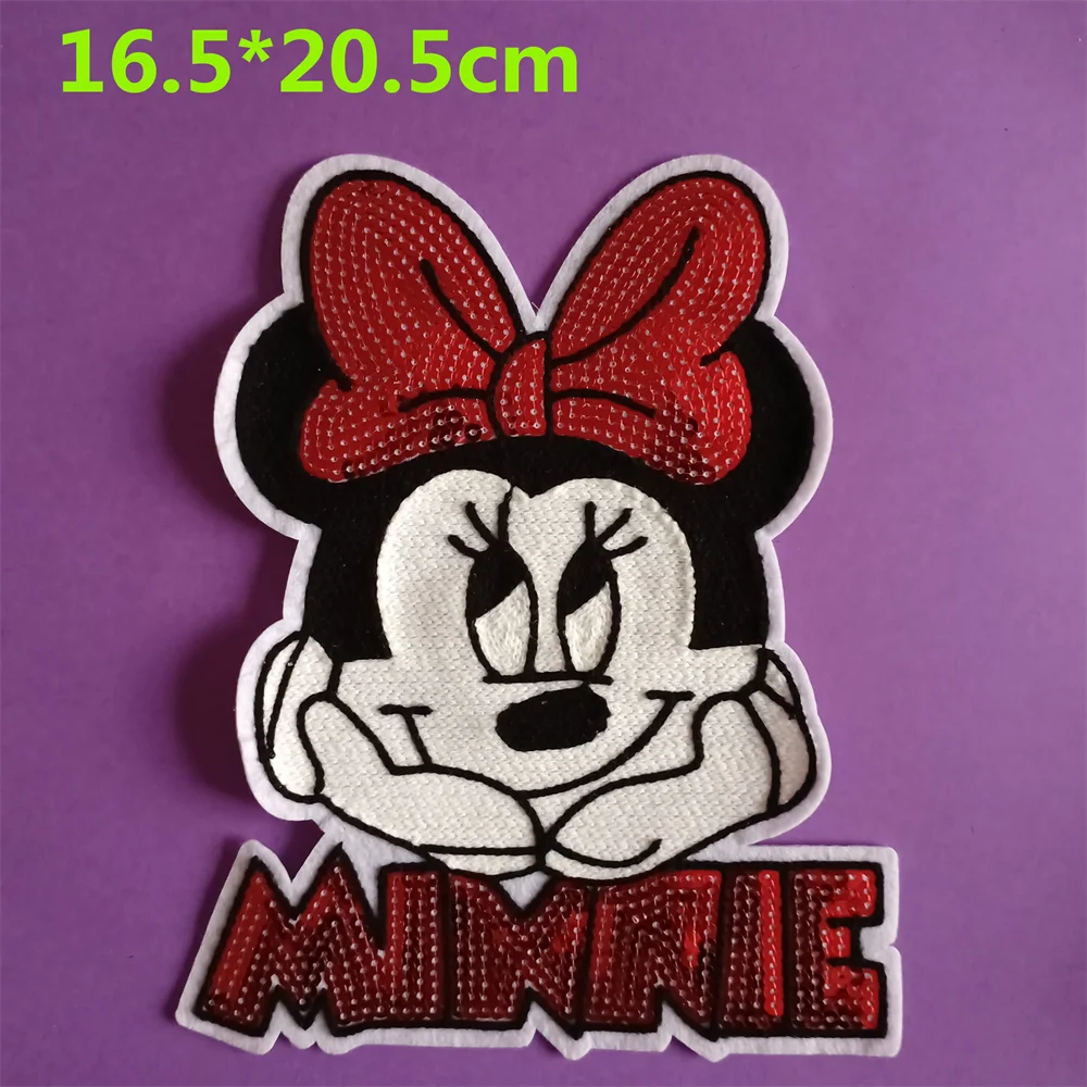 Minnie Mouse Mickey Mouse Anime Embroidered Patches for Children's Clothing Jackets 1Pcs Large