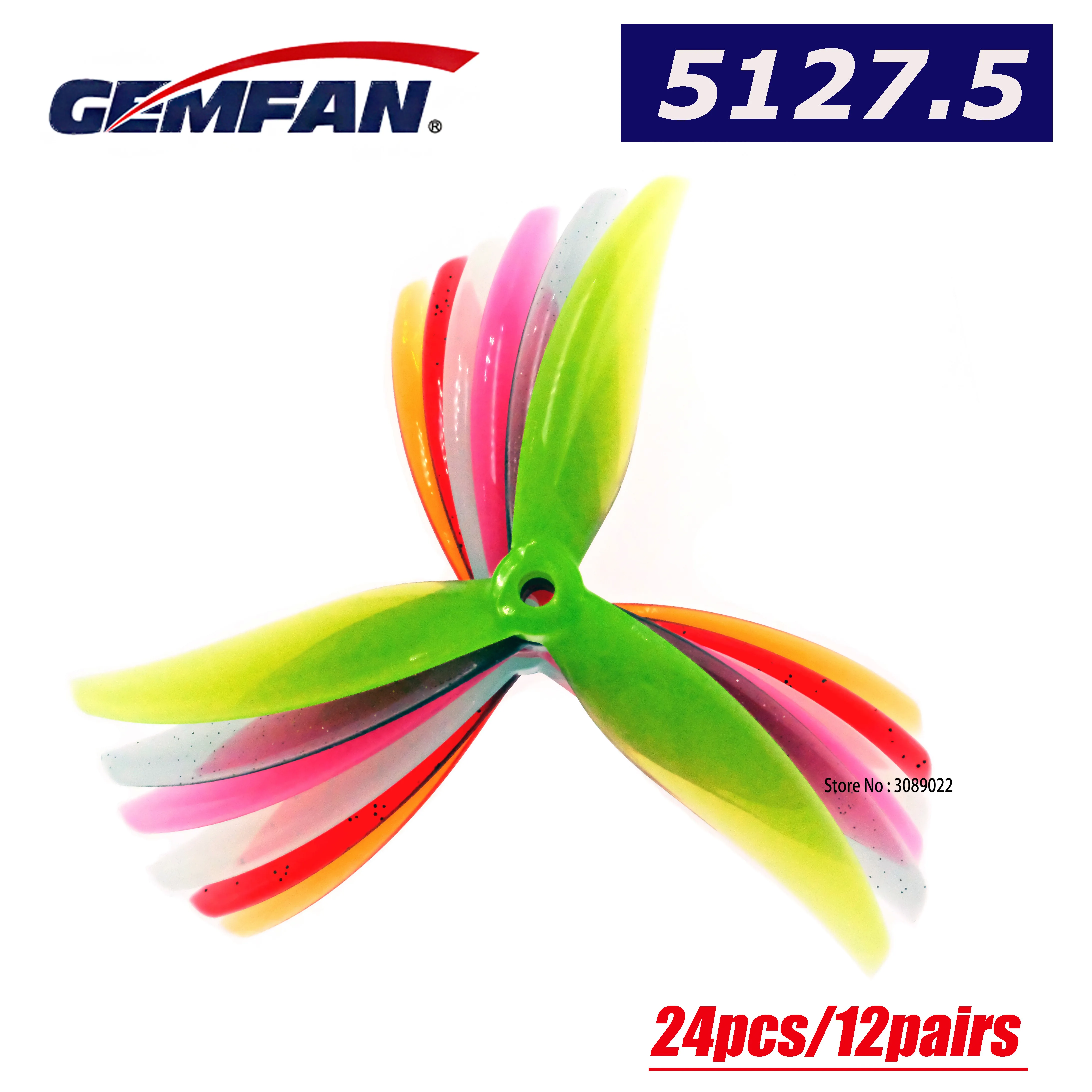 Lot de 12 paires d'hélices de course pour drone FPV, couleurs variées sur fond blanc