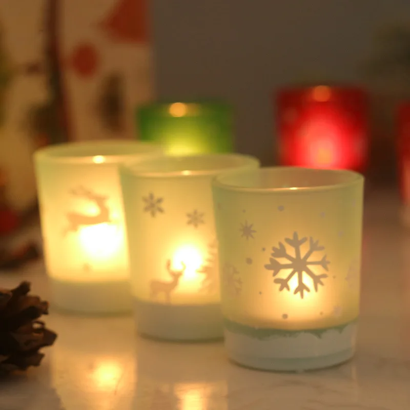 Ci-après les-Bougeoirs créatifs College pour chambre à coucher, tasse en verre, décoration de la maison, Noël