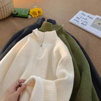 High Collar Half Zip Sweater Men's Casual Pure Color Knitted Shirt Korean Lazy Style Versatile Leisure Outerwear