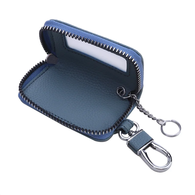 PU Leather Keychain Men Women Waterproof Lychee Patterned Car Key Bag Mirror Window Visible Car Remote Control Key Bag