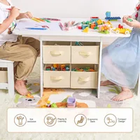 Kids Table and Chair Set (2 Chairs Included), Wooden Toddler Table and Chairs Set with 6 Storage Bins Boxes,Water Resistant 2