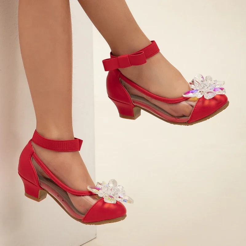 Leather Kids High Heel Shoes for Wedding Party