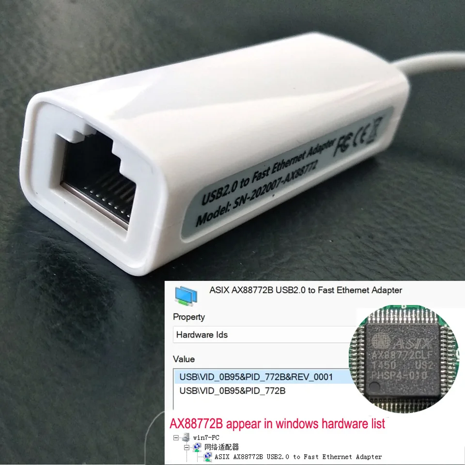 10/100m Asix Ax88772 Usb2.0 To Rj45 Ethernet To Usb To Lan