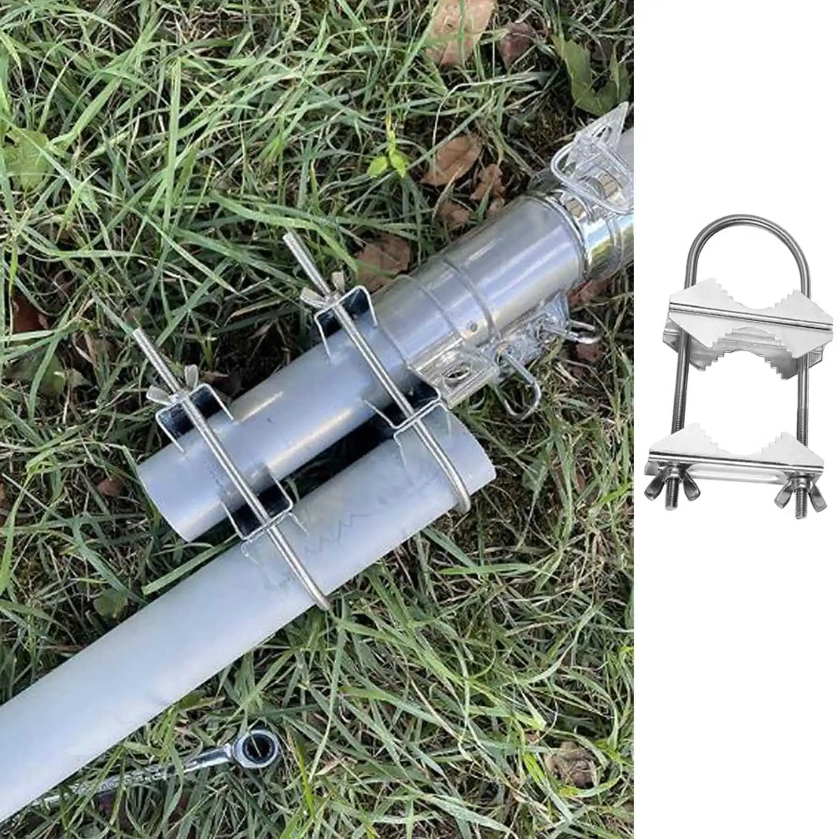 Double Antenna Mast Clamp V Jaw Block with U Bolts Heavy Duty Anti-Rust Mast to Mast Mount Bracket Kit for TV,CB,Ham