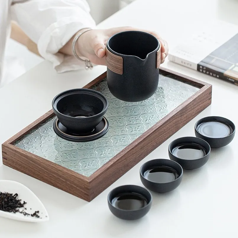 Ceramic Kung Fu Tea Set tea cup tea set with Travel Bag Teaware Porcelain Tea Pot and Cup Set Chinese Portable One Teapot and Four Cups