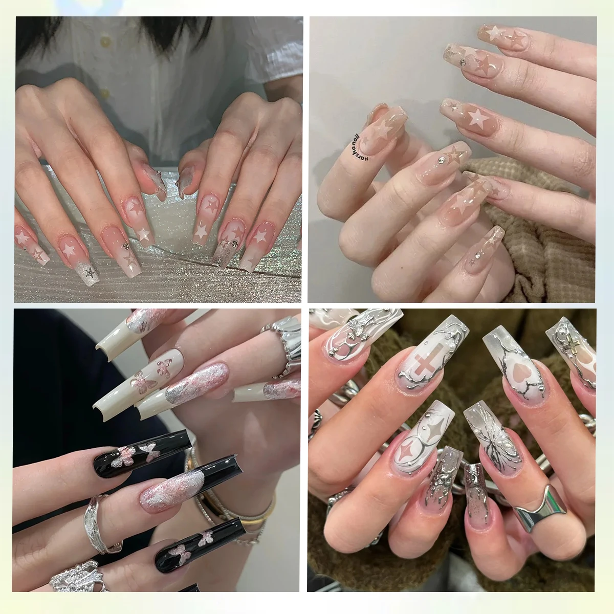 250장 투명 레이저 속이 빈 네일 스텐실 스티커 나비 리본 하트 별 반짝이 프렌치 팁 네일 데칼