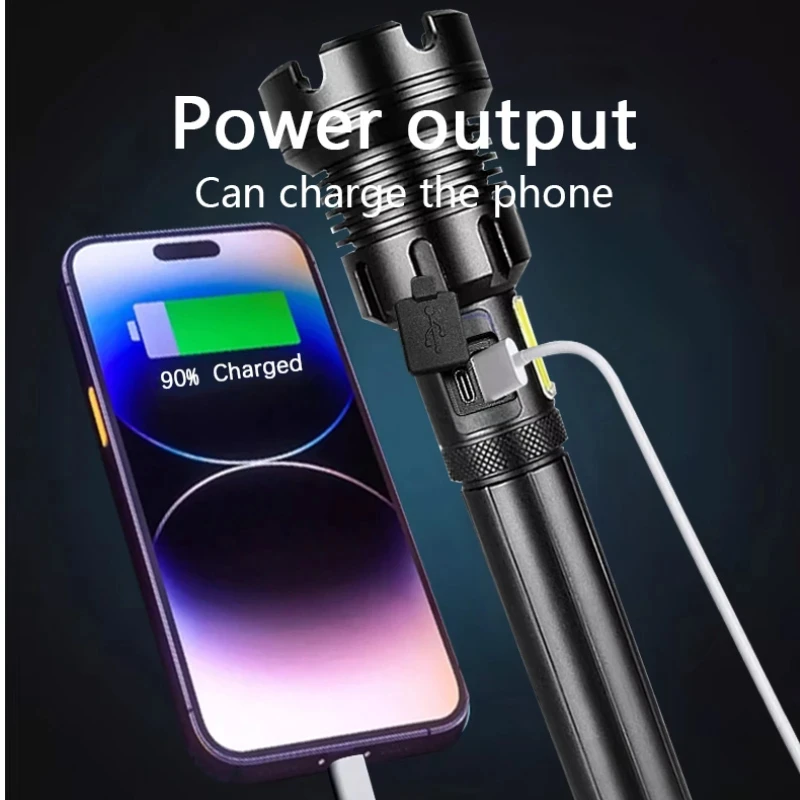 XHP390 가장 강력한 손전등 USB 충전식 손전등 강력한 라이트 군사 전술 랜턴 캠핑 사냥 야외 토치