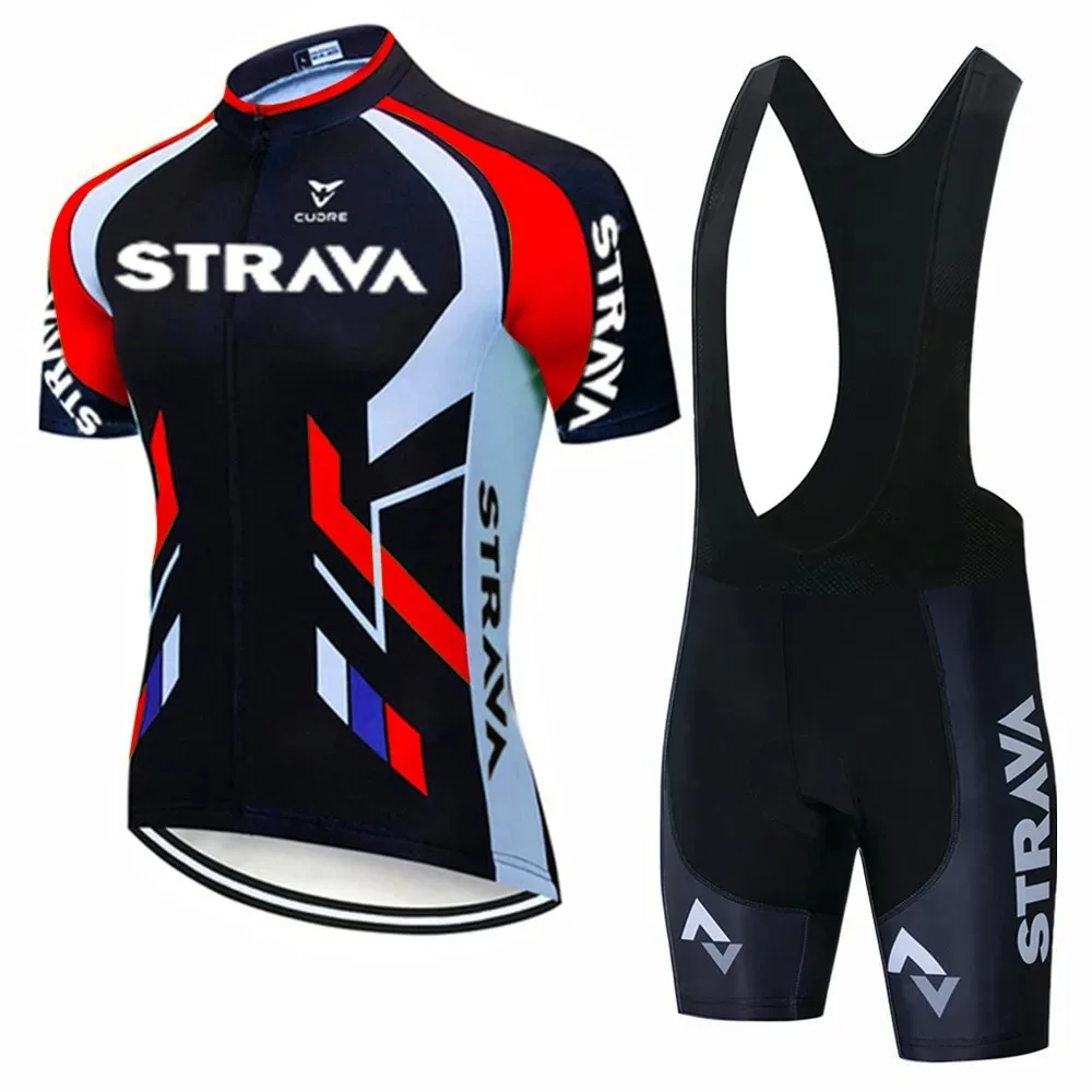 Strava Bike Jersey Set Summer Cycling T-Shirt Bib Shorts Set Triathlon Mountain Bike Clothes Quick-drying sweat wicking 4