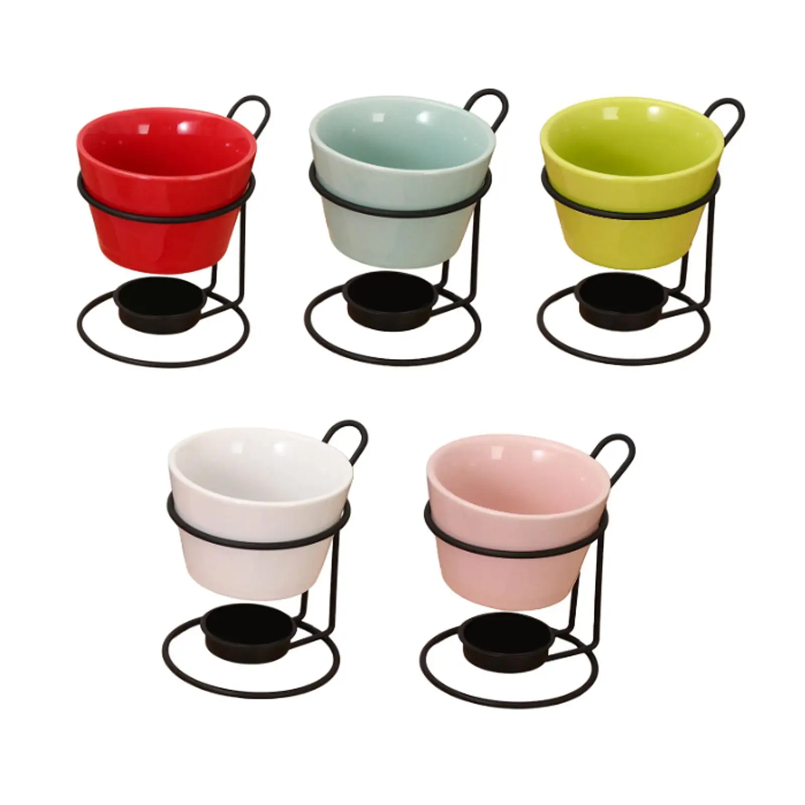 Fondue Pot Set with Iron Rack Chocolate Melter Butter Heater Porcelain Melting Pot for Dinner Anniversary Party Engagement Snack