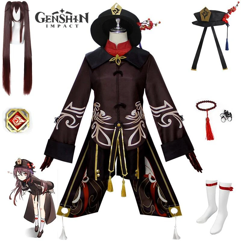 

Genshin Impact Anime Game Hu Tao Cosplay Costume Set Wig Halloween Christmas Performance Props Party Cartoon Uniform Gifts