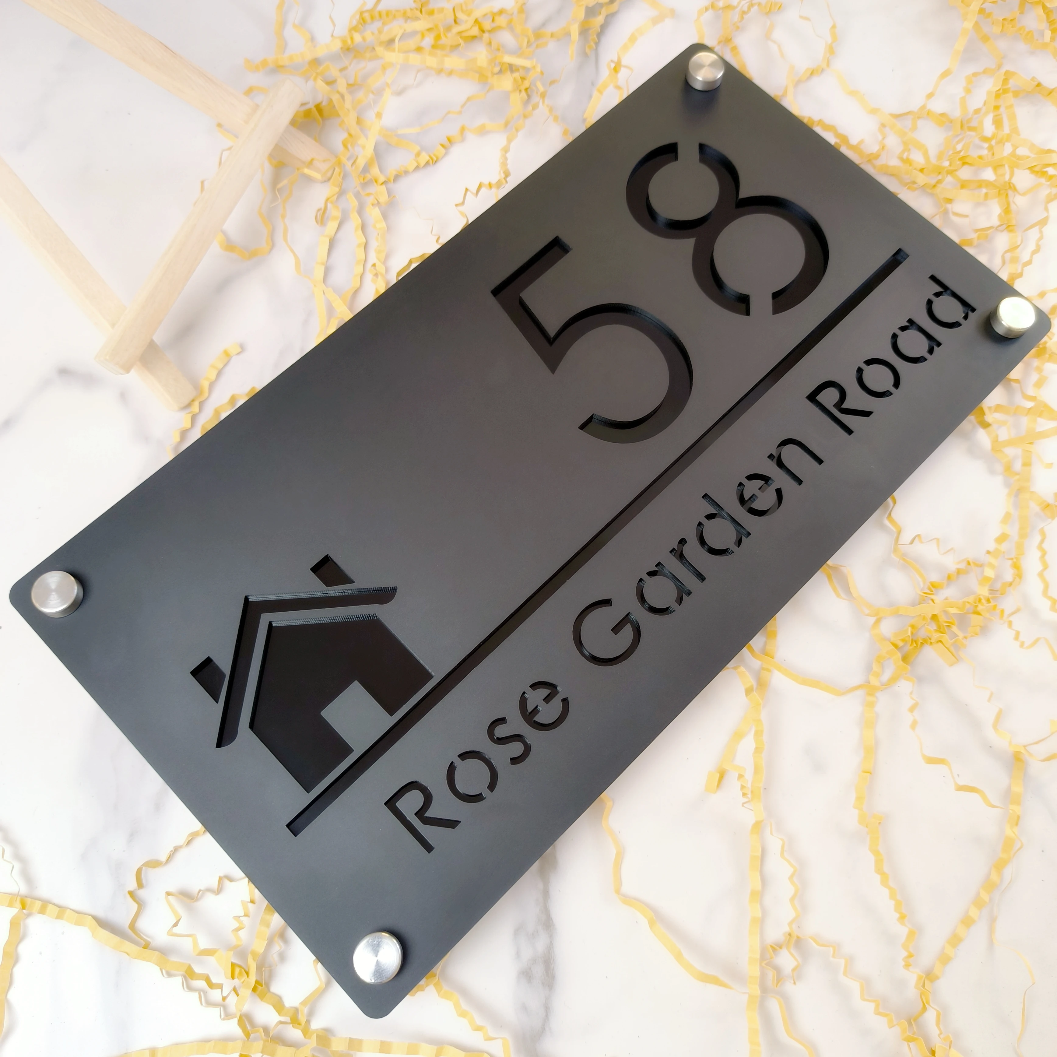 House Number Signs Personalized Laser Cut Acrylic Sign Modern House Number OutDoor Plaque Family Name Plate Door Signs Matte Black Mirror Silver