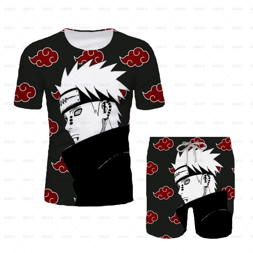 

Naruto Tshirt Set Men Anime Akatsuki Cosplay 3D Printing Fashion Tshirt Women Pants Shorts Kids Summer Boys Clothes Gift