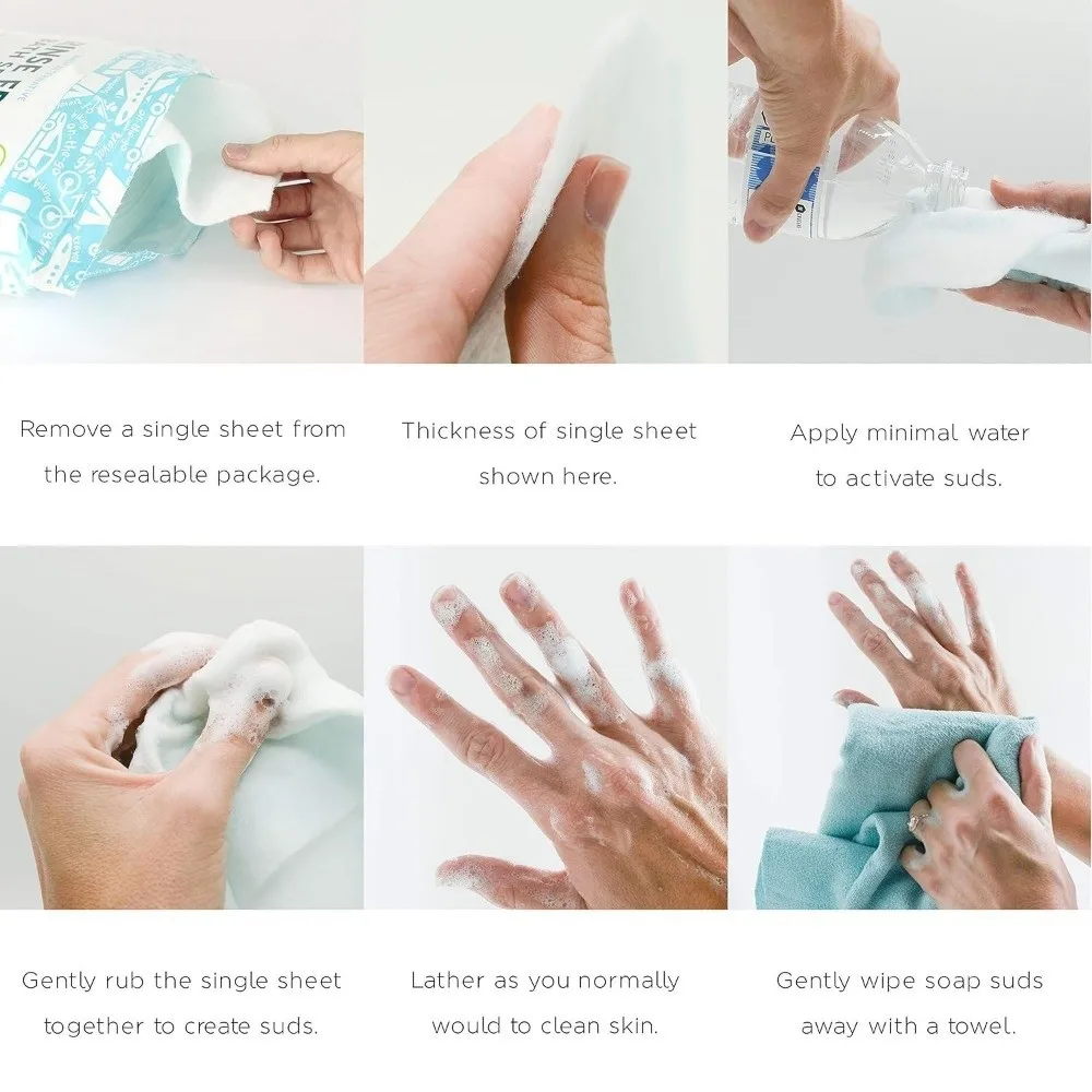25개입 무세척 일회용 목욕 물티슈 20x20cm 비누 샴푸 함유 목욕 스펀지 무세척 목욕 물티슈 개인 위생용품