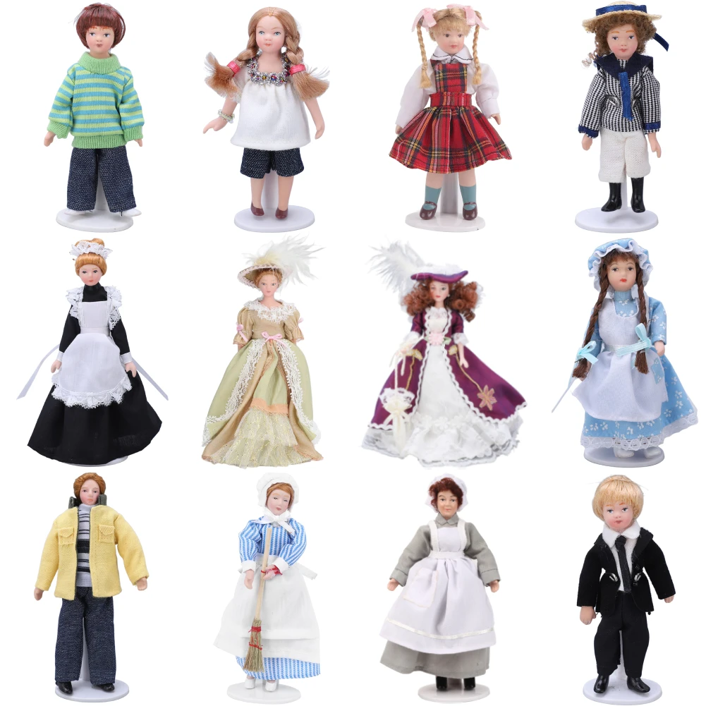1:12 Dollhouse Character Model Rotatable Limbs Good Stability Mini Ceramic People with Stand