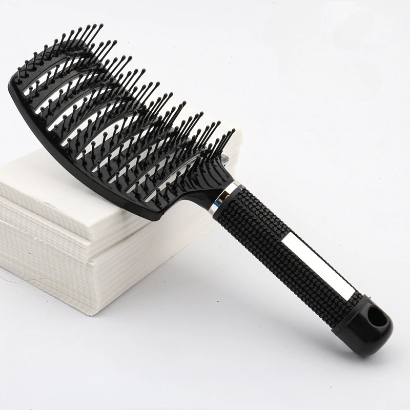 Curly Hair Detangling Brush with Scalp Massaging Bristles - Fluffy Salon Styling Tool