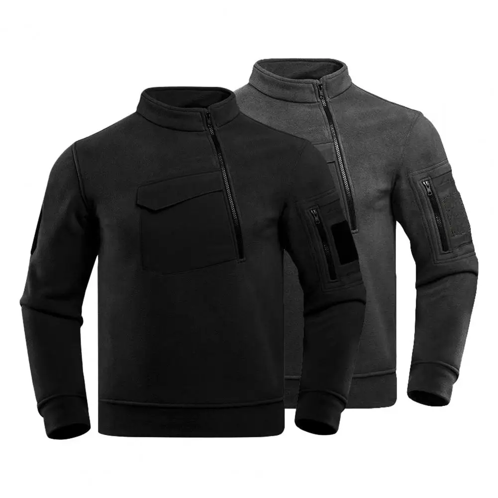 

Stand-up Collar Men Sweatshirt Men's Thickened Fleece Lining Sweatshirt Warm Windproof Outdoor Hiking Tops with Stand for Autumn