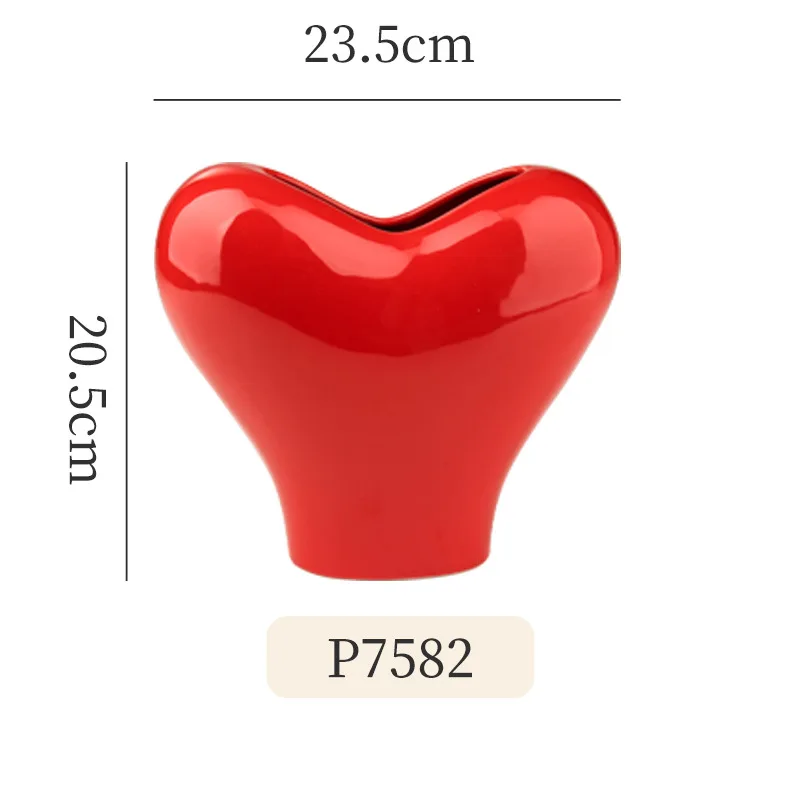 Joyful red heart-shaped ceramic vase with a sense of luxury, Instagram style, high aesthetic value, flower vase, home decoration 5