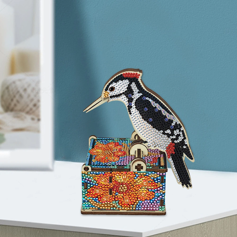 DIY Bird Diamond Painting Handmade Toothpick Holder Full Drill Crystal Mosaic Toothpick Holder Push-Type for Desktop Diamond Art