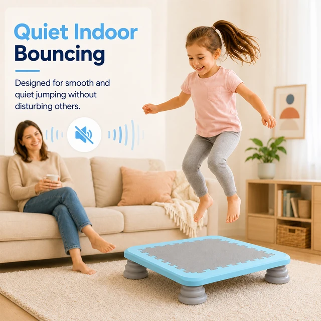 Kids Trampoline Indoor, Recreational Rebounder with Safety Handle, Sensory Integration Training Equipment for Toddlers, Small Exercise Bouncing Bed for Home Gym, Heavy Duty Stability for Active Children Ages 3-8