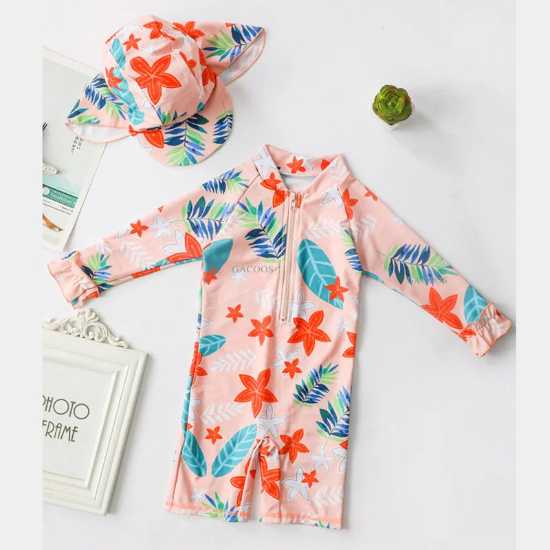 UV Baby Girl Swimsuit One Piece Swimming Jumpsuit Ruffles Bathing Suit SPF 50 Long Sleeve Kids Swimwear Boys 1-7 Years Kids Swimsuits