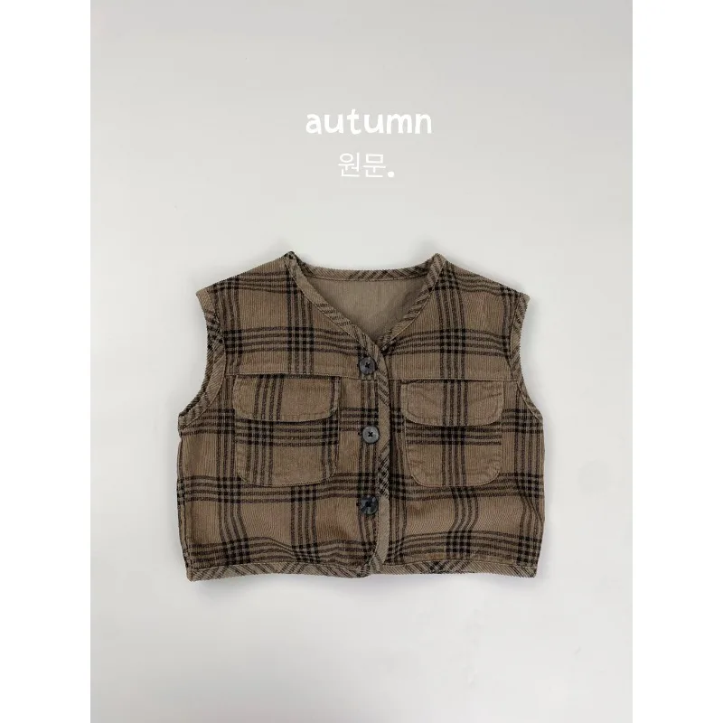 2025년 겨울 신상 아동 한국산 면 조끼 패션 캐주얼 데일리 심플 단색 라운드넥 민소매 자켓 남아 여아용