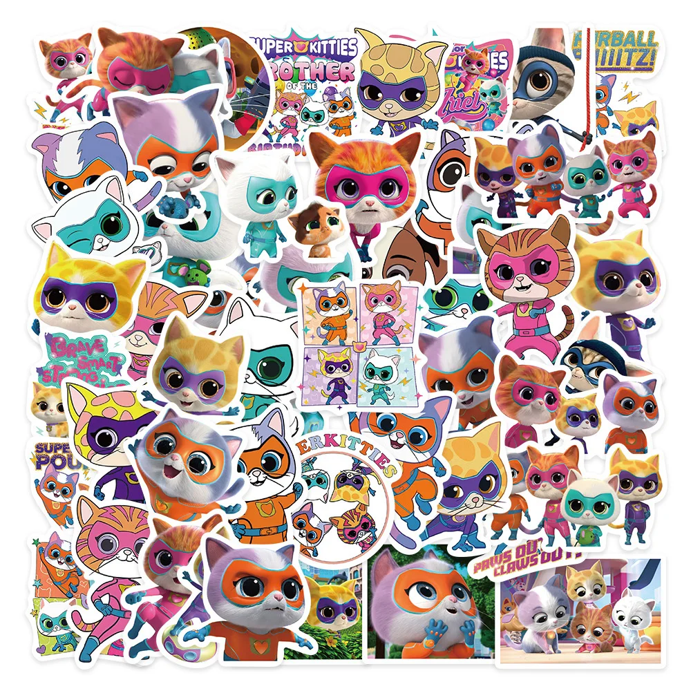

10/30/50pcs Cool Anime Super Kitties Stickers Cute Cats Cartoon Sticker Graffiti Phone Diary Bike Kawaii Kids DIY Decal Toy Pack