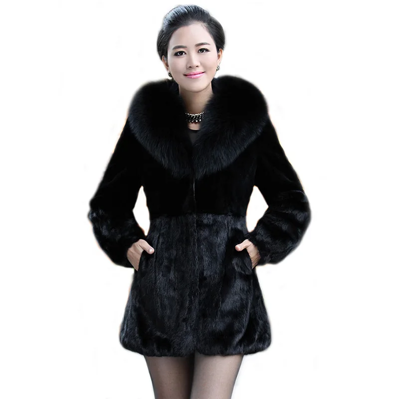 

New Mink Coat Women's Imitation Fur Coat Fox Fur Big Fur Collar with Mink Fur Coat Fur